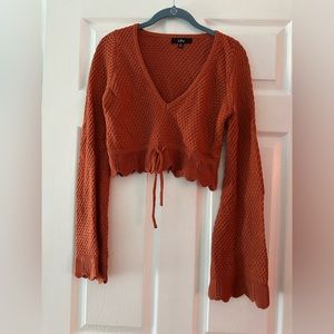 Rut orange knit drawstring cropped sweater top